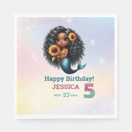 Guardanapo De Papel Aniversário do 5 de Sereia Afro-Americano