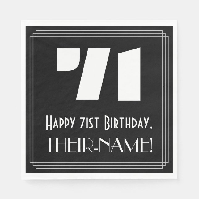 Guardanapo De Papel Aniversário do 71rua: Art Deco Inspirou "71" + Nom (Frente)