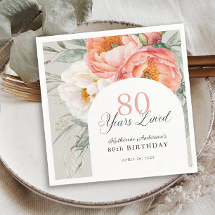Guardanapo De Papel Aniversário do 80 Floral Feminino Elegante