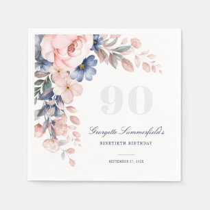 Guardanapo De Papel Aniversário do 90 cor-de-rosa-branca-azul-aquarela