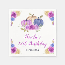 Guardanapo De Papel Aniversário do Abóbora Floral Azul-Roxo e Marinho