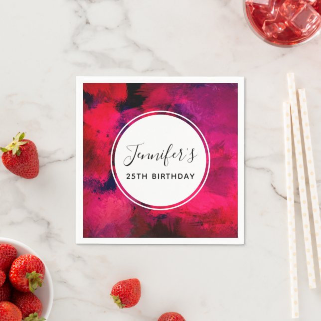 Guardanapo De Papel Aniversário do Abstrato moderno vermelho escuro e  (Insitu)