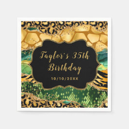 Guardanapo De Papel Aniversário do Agate Safari Dourado e Verde