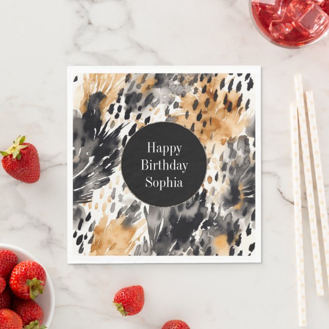 Guardanapo De Papel Aniversário do Animal Leopardo Negro Branco (Insitu)