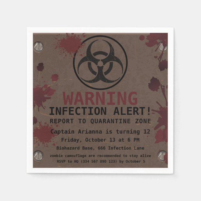 Guardanapo De Papel Aniversário do Apocalypse Zombie | Halloween Bioha (Frente)