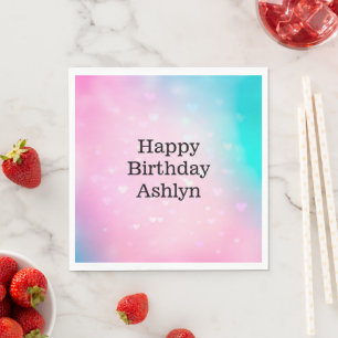 Guardanapo De Papel Aniversário do Aqua Pink Bokeh Hearts