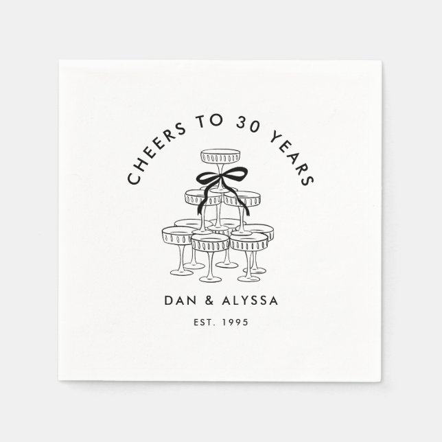 Guardanapo De Papel Aniversário do Arco de Champanhe Negro (Frente)