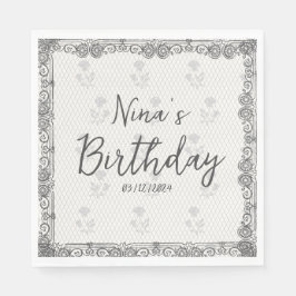 Guardanapo De Papel Aniversário do Arco Preto Coquette e Bola Disco El