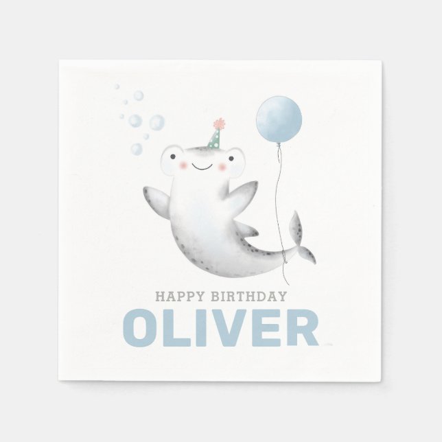 Guardanapo De Papel Aniversário do Bebê-Tubarão-Balão (Frente)