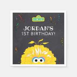 Guardanapo De Papel Aniversário do Big Bird com Confetes no Quadro Neg