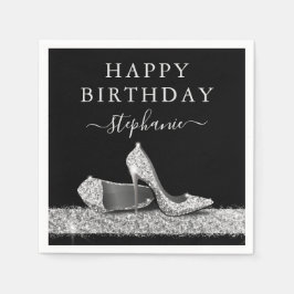 Guardanapo De Papel Aniversário do Black and Silver Glitter High Heels