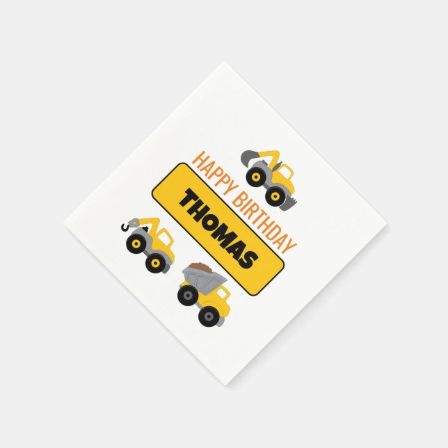 Guardanapo De Papel Aniversário do Caminhão de Construção (Canto)