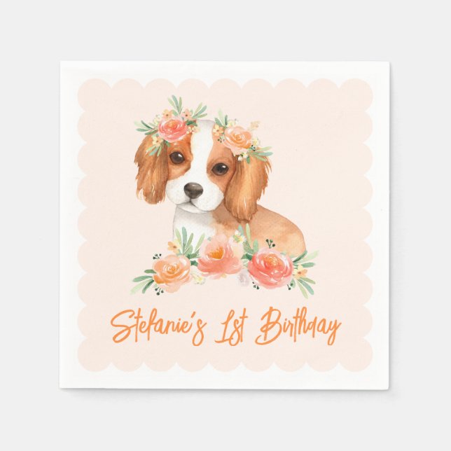 Guardanapo De Papel Aniversário do Cão Cavalier King Charles Spaniel P (Frente)