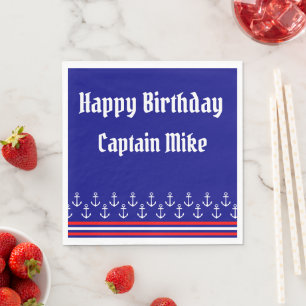 Guardanapo De Papel Aniversário do Capitão de Barcos Náuticos Vermelho