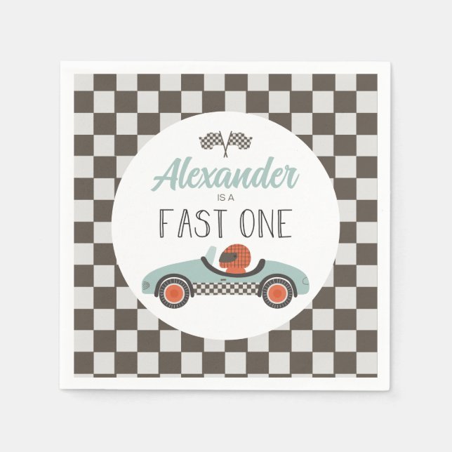 Guardanapo De Papel Aniversário do Carro Race Azul Rápido (Frente)
