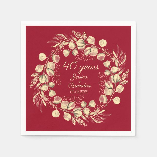 Guardanapo De Papel Aniversário do Casamento da Ruby Vermelha Eucalypt (Frente)