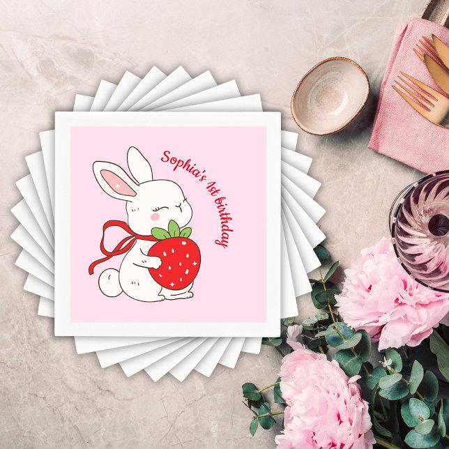 Guardanapo De Papel Aniversário do Coelho de Morango Rosa (Criador carregado)