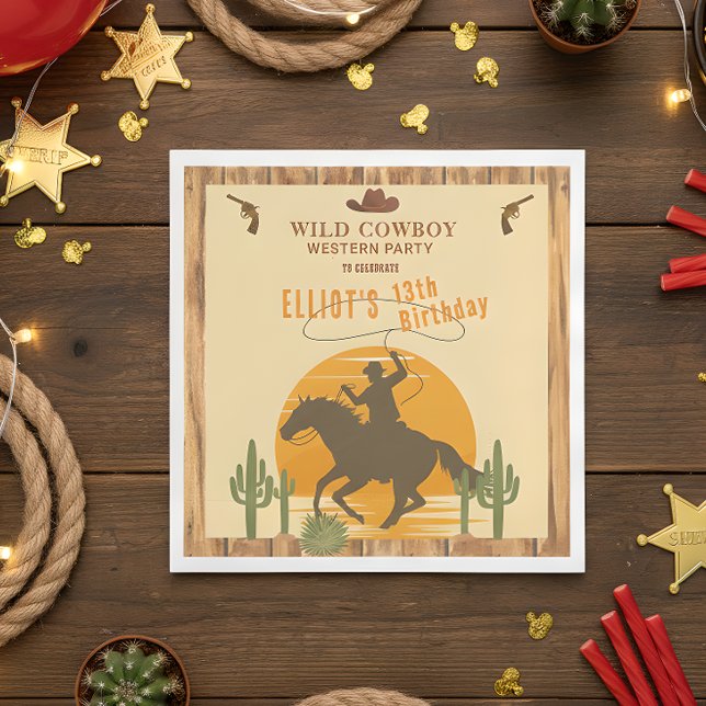 Guardanapo De Papel Aniversário do cowboy selvagem no oeste (Criador carregado)