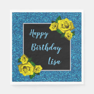 Guardanapo De Papel Aniversário do Elegante Azul Brilhante Rosas Amar