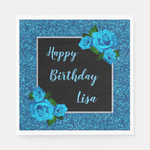 Guardanapo De Papel Aniversário do Elegante Rosa Azul-Brilhante Azul