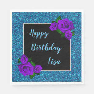 Guardanapo De Papel Aniversário do Elegante Rosa Azul-Glitter Roxo