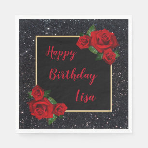 Guardanapo De Papel Aniversário do Elegante Rosa vermelha Negro