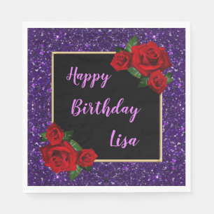 Guardanapo De Papel Aniversário do Elegante Rosa vermelha Roxo