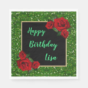 Guardanapo De Papel Aniversário do Elegante Rosa vermelha Verde Verde