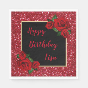 Guardanapo De Papel Aniversário do Elegante Rosa vermelha Vermelho Ve