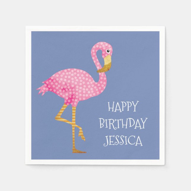 Guardanapo De Papel Aniversário do Flamingo, Bolinhas rosa (Frente)