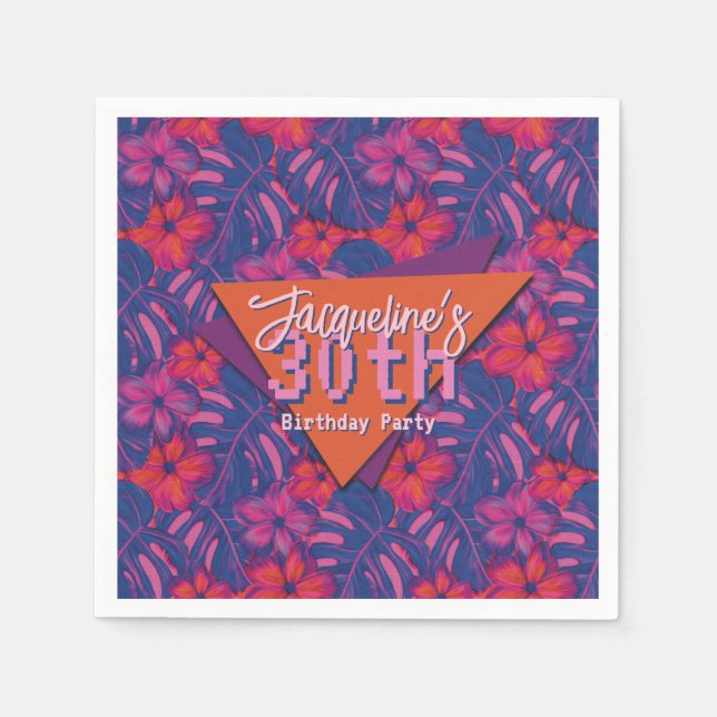 Guardanapo De Papel Aniversário do Floral Roxo Tropical (Frente)
