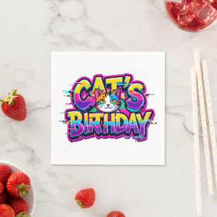 Guardanapo De Papel Aniversário do Gato Glitch Arco-Íris