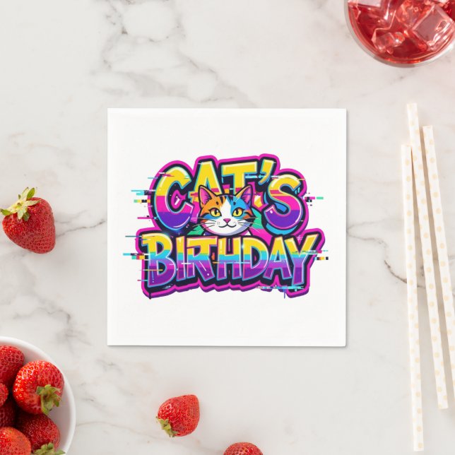 Guardanapo De Papel Aniversário do Gato Glitch Arco-Íris (Insitu)