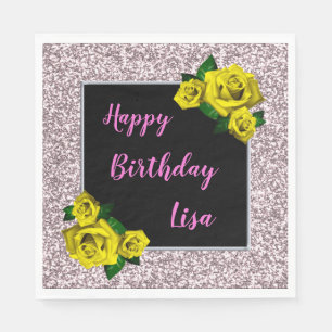Guardanapo De Papel Aniversário do Glitter Amarelo-Rosa-Giva Elegante