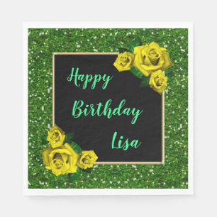 Guardanapo De Papel Aniversário do Glitter Verde-Branco Elegante