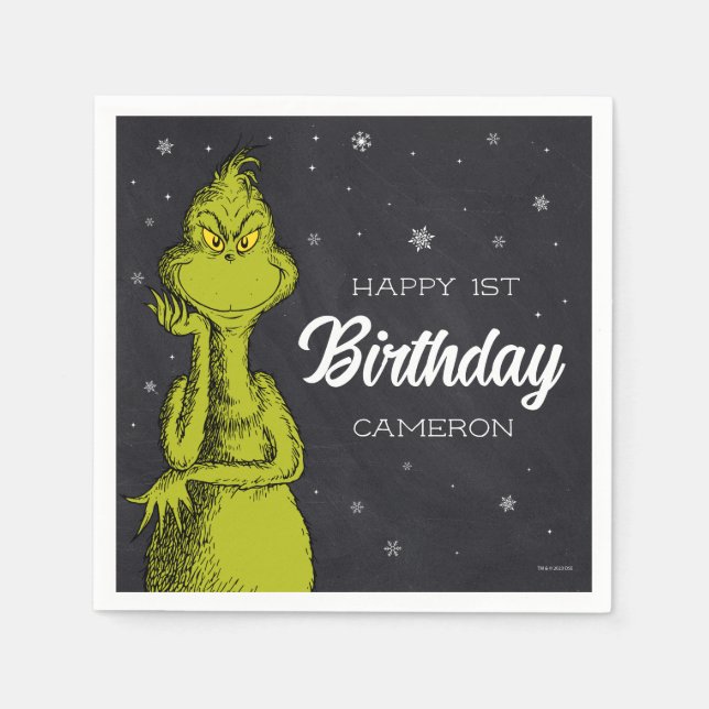 Guardanapo De Papel Aniversário do Grinch no Quadro Negro (Frente)