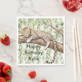 Guardanapo De Papel Aniversário do Leopardo da Marinha Verde Selvagem