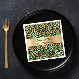 Guardanapo De Papel Aniversário do leopardo de ouro verde-merald