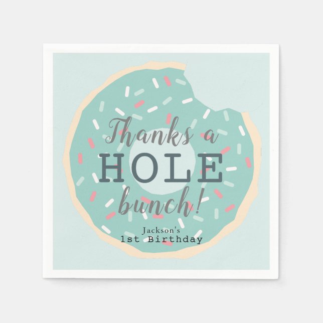 Guardanapo De Papel Aniversário do Menino da Rosquinha Verde Obrigado (Frente)