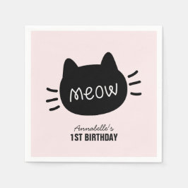 Guardanapo De Papel Aniversário do Meow Black Cat Face Pink Girl