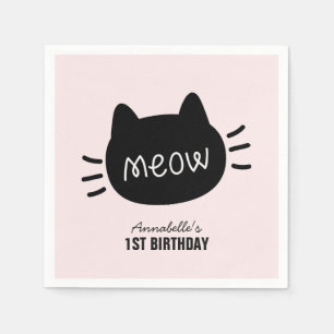 Guardanapo De Papel Aniversário do Meow Black Cat Face Pink Girl