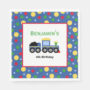 Guardanapo De Papel Aniversário do Motor de Comboio Azul e do Carro de