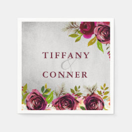 Guardanapo De Papel Aniversário do Noivado Silver Burgundy