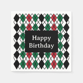 Guardanapo De Papel Aniversário do Padrão Vermelho Verde-Negro do Argy