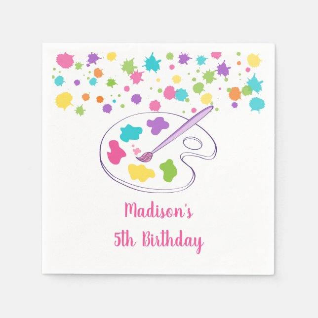 Guardanapo De Papel Aniversário do Partido Arte Arco-Íris Rosa (Frente)