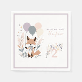 Guardanapo De Papel Aniversário do Pastel Boho Fox e Balões