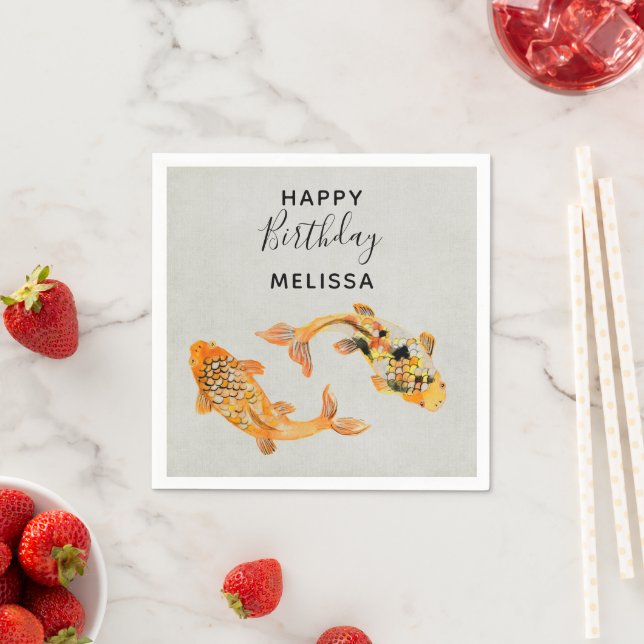 Guardanapo De Papel Aniversário do Peixe Koi, na moda Dourado (Insitu)