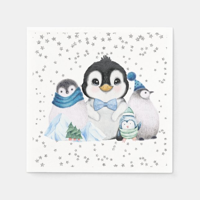 Guardanapo De Papel Aniversário do Pinguim Onederland de Inverno (Frente)