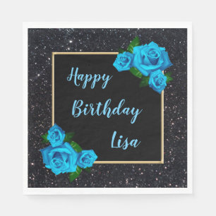 Guardanapo De Papel Aniversário do Rosa Azul brilhante Preto Elegante