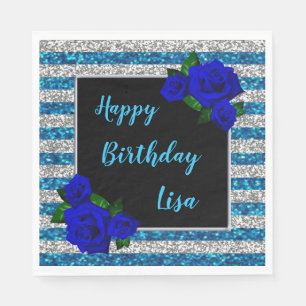 Guardanapo De Papel Aniversário do Rosa Azul de Azul com Glitter